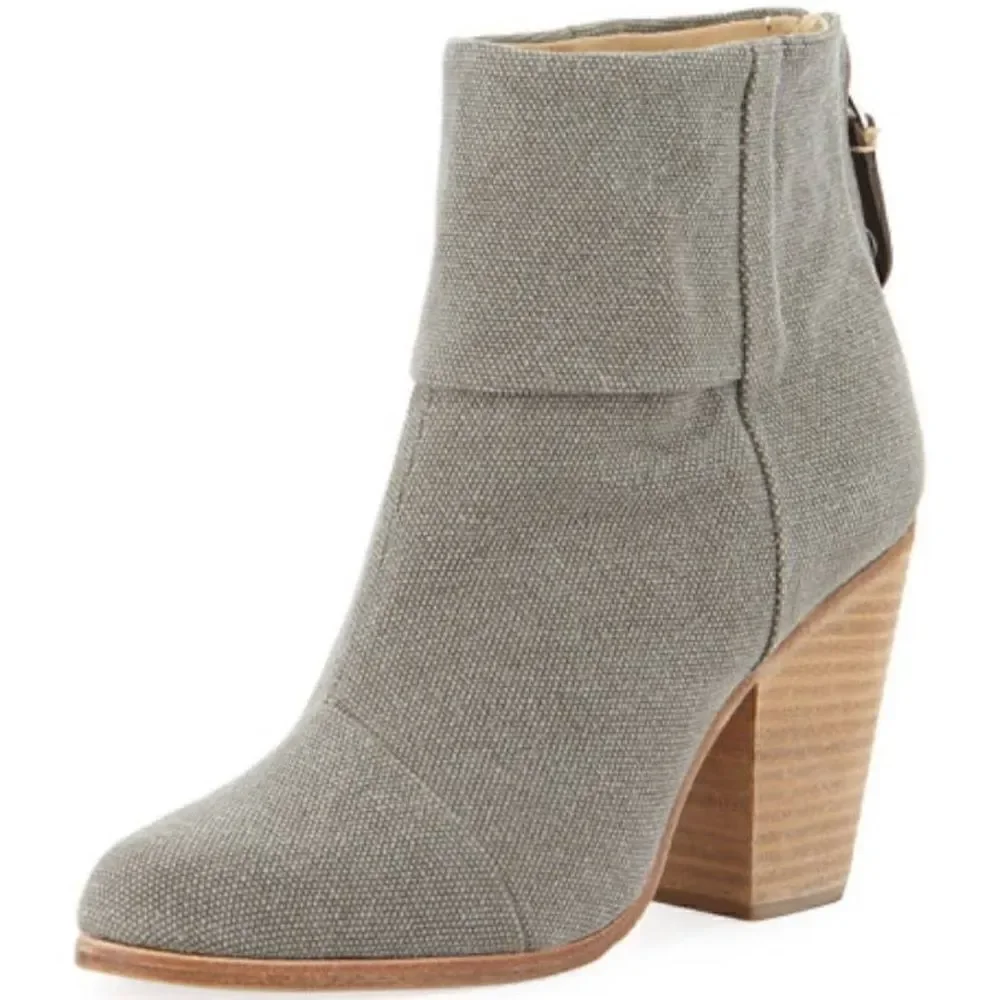 Rag & Bone Newbury Italian Canvas Stonewall Ankle Boot 7.5 Chunky Stacked Heel